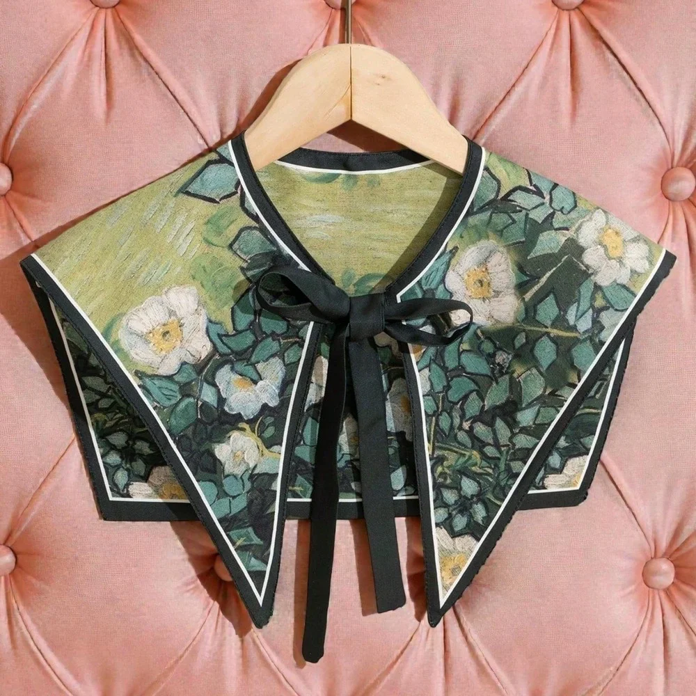 New Fine Art Print Detachable Collar Neck Scarf Van Gogh White Roses Sailor‎ Bib
